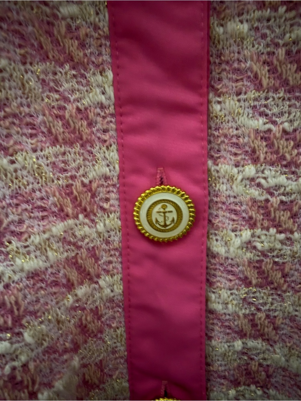 NWT Entro Pink Tweed Bow Mini Dress Gold Anchor Buttons M - Picture 5 of 10